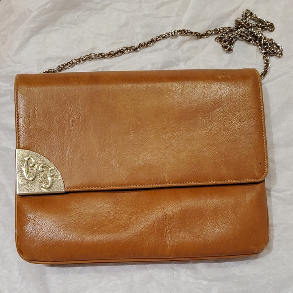 Tan Leather Shoulder Bag with Chain Strap